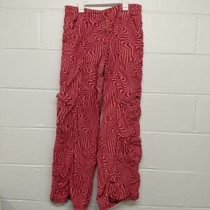 UO BDG Y2K Cargo Pants LARGE Red Pink Swirl Print Low Rise Wide Leg 31x31